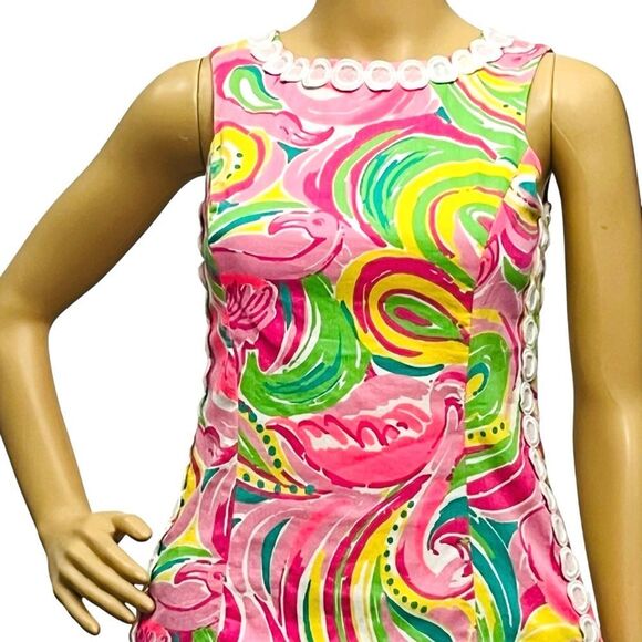 Lilly Pulitzer Dress Mila Shift Embroidery Multi All Nighter Flamingo Back/Zip 0 - Picture 2 of 16